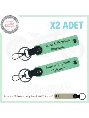 Miaju Isim ve Plaka Yazılı X2 Anahtarlık – Ehliyet Sahiplerine Özel Hediye Seti, Yeşil-S Kahve