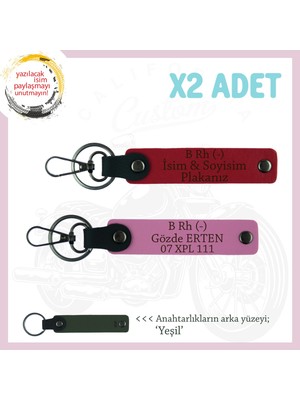 Miaju Motosiklet Aşıkları Için, Isim Plaka ve B Rh (-) Kan Grubu Yazılı 2'li Anahtarlık, Kırmızı-Pembe-Ysl