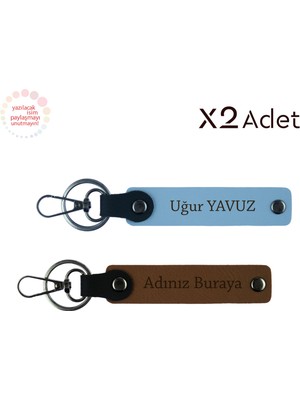 Miaju Dostluğun Anahtarı – Isme ve Soyisme Özel Hediyelik Anahtarlık Takımı, Açık Kahve-Gök Mavi