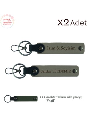 Miaju Doktora Yılbaşı Hediyesi, Isim & Soyisim Kişiselleştirilmiş 2’li Anahtarlık, Kül Gri-Yeşil