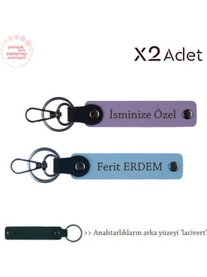 Miaju Kurumsal Çalışanlara Şık Armağan, Isim & Soyisim Yazılı 2’li Anahtarlık Seti, Mor-Gök Mavi-Lacivert