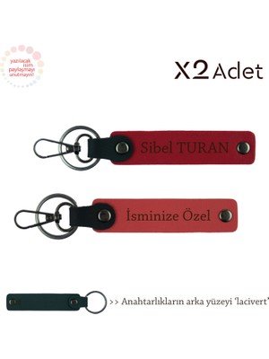 Miaju Babalar Gününe Manevi Jest, Isim Yazılı 2’li Anahtarlık Hediye Takımı, Nar Çiçeği-Kırmızı-Lacivert