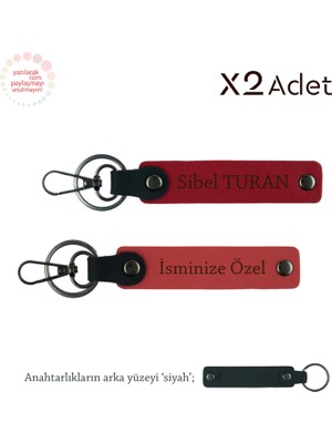 Miaju Öğrenciye Anlamlı Armağan, Isim & Soyisim Yazılı 2’li Anahtarlık Seti, Nar Çiçeği-Kırmızı-Siyah