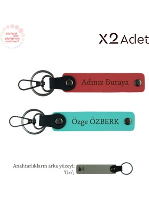 Miaju Çiftlere Doğum Günü Jest, Isim & Soyisim Kişiselleştirilmiş 2’li Anahtarlık, Nar Çiçeği-Turkuaz-Gri