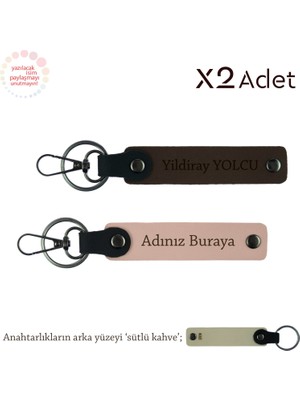 Miaju Kuzene Yılbaşı Hediyesi, Isimli 2’li Anahtarlık Takımı, Yavru Ağzı-Koyu Kahve-Sütlü Kahve