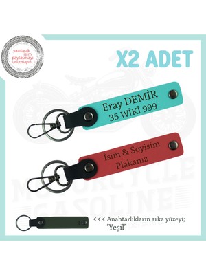 Miaju Tüm Ehliyet Sahiplerine Uygun, Isim ve Plaka Yazılı X2 Anahtarlık, Hediyelik, Nar Çiçeği-Turkuaz-Ysl