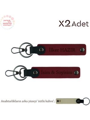 Miaju Nişanlıya Romantik Dokunuş – Çiftler Için 2’li Isimli Anahtarlık Hediyesi, Bordo-Sütlü Kahve