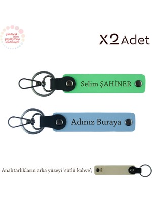 Miaju Çiftlere Anlamlı Hediye, Isimli 2’li Anahtarlık Hediye Takımı, Gök Mavi-Fıstık Yeşil-Sütlü Kahve