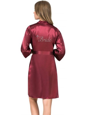 Aria's Closet Bordo Kısa Saten Bride Sabahlık