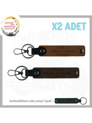 Miaju Motor Severlere, Isim Plaka ve A + Kan Grubu Yazılı Anlamlı Hediye X2 Anahtarlık, Kahve-K Kahve-Syh