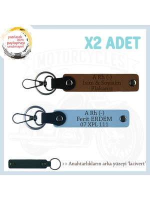 Miaju Güvenli Sürüş Için, Isim Plaka ve A Rh (-) Kan Grubu Yazılı Motorcu Anahtarlığı 2li, Kahve-Mavi-Laci
