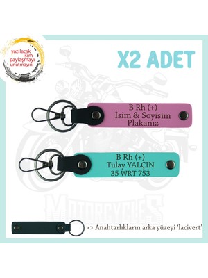 Macera Aşıklarına Özel, Isim Plaka ve B Rh (+) Kan Grubu Yazılı X2 Anahtarlık, Pembe-Turkuaz-Laci