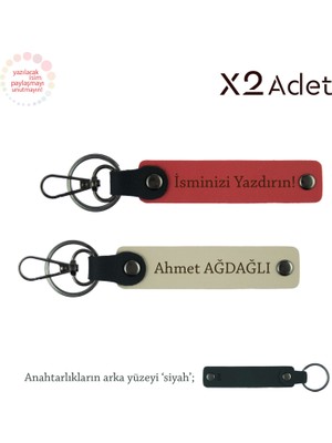 Miaju Yeni Evlilere Anlamlı Hediye, Isimli & Soyisimli 2’li Anahtarlık Seti, Nar Çiçeği-Sütlü Kahve-Siyah