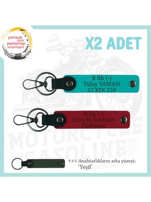 Sevdiğine Özel Hediye, Isim Plaka ve B Rh (-) Kan Grubu Yazılı X2 Anahtarlık, Kırmızı-K Turkuaz-Ysl