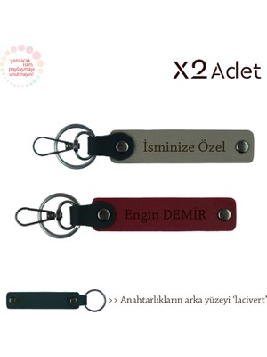 Miaju Yılbaşı Için Anlamlı Hediye, Isim Yazılı 2’li Anahtarlık Hediye Takımı, Kül Gri-Bordo-Lacivert