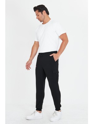Erkek Pamuklu Kargo Cepli Eşofman Altı Siyah 5821-S