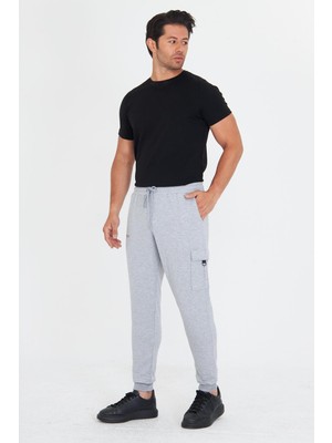 Erkek Pamuklu Kargo Cepli Eşofman Altı Gri Melanj 5821-G