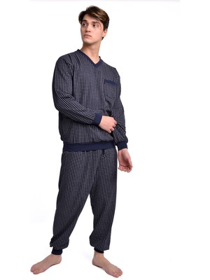 Aysun Tekstil V Yaka Ribana Manşetli Pamuklu Geniş Kesim Klasik Erkek Pijama Takımı