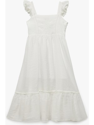 Koton Kare Yaka Katmanlı Işleme Detaylı Uzun Askılı Elbise