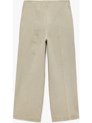 Koton Normal Bel Cepli Düz Bol Paça Keten Pantolon