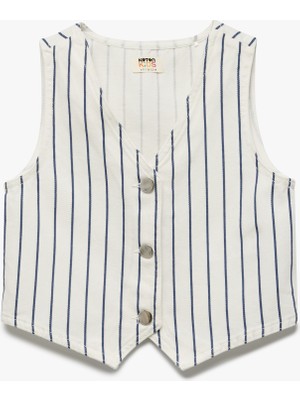 Koton Kolsuz Düğmeli V Yaka Çizgili Yelek