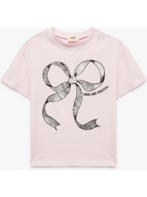 Koton Pamuklu Fiyonk Baskılı Bisiklet Yaka Kısa Kollu Tişört