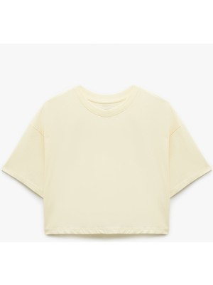 Koton Pamuklu Rahat Kesim Bisiklet Yaka Crop Spor Tişört