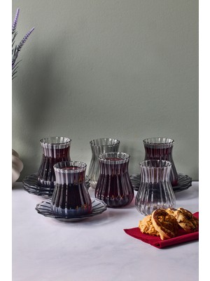 Perotti Harmancık Füme 12 Parça Cam Çay Takımı 170 ml