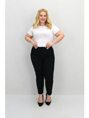 Kadın Büyük Beden Yüksek Bel Kumaş Pantolon 6110-25-1
