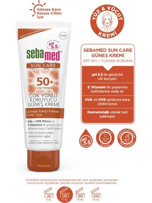 Sebamed Sun Care UVA / UVB Filtresi ve E Vitamini Üçlü Yüksek Koruma Çok Yönlü Güneş Kremi 50 SPF 75 ml