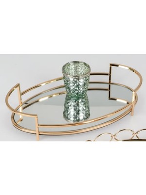 36X22CM Oval Gold Renk Metal Aynalı Cam Tepsi 15INCH Yuvarlak Makyaj Parfüm Banyo Krom 1 Adet