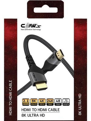 Claw's 8k UHD HDMI 2.1 48 Gbps / 24K Gold / Alüminyum Gövdeli 8k 60Hz-4K 120Hz-2K 240HZ-FHD 240Hz Destekli Premium HDMI Kablo - 3 Metre (C-Hp-B1-3m)