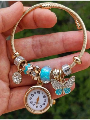 Şık Tasarımlı Taş Detaylı Çelik Bileklik Saat