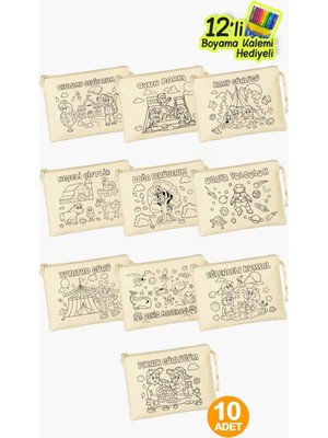 Çınar Bez Çanta Çınar Eğlenceli Aktiviteler Baskılı Boyama Cüzdanları 10 Adet 19x15 cm Renkli Desenli