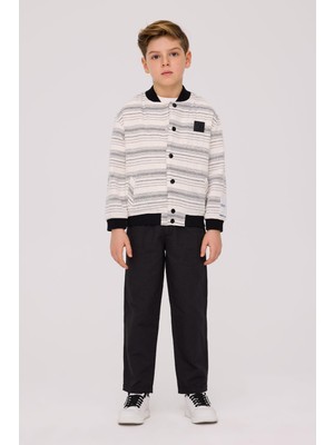 Nebbati Bg Store Erkek Çocuk Çizgili Ceket Uzun Kol Düz Yaka Klasik Kesim Midi Model