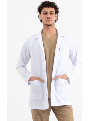 Uçak Medikal Beyaz Ara Boy, Klasik Yaka, Doktor Önlüğü