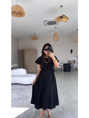 Kadın Aerobin Kumaş Arkası Düğmeli Yanı Kuşaklı Elbise