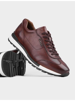Cabani Spor Sneaker Hakiki Deri Kahverengi Bağcıklı Erkek Spor Ayakkabı