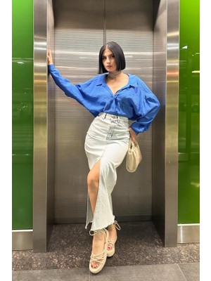 Nidam Butik Kar Yıkama Yırtmaçlı Kot Etek