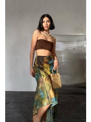 Nidam Butik Desenli Baskılı Lastikli Etek