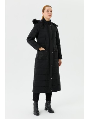 Ahval Şişme Kadın Kışlık Kaban Elyaf Dolgulu Kapşonlu 6043