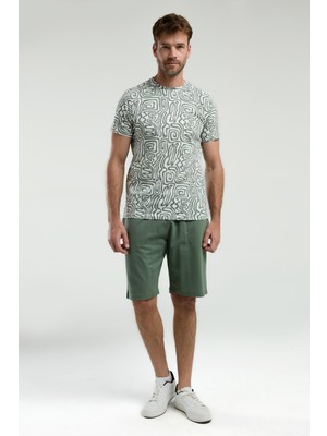 Arnetta 3302 Erkek Bisiklet Yaka Desenli Yarım Kollu Şortlu Pijama Takım