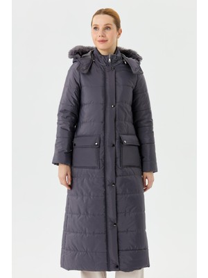 Ahval Şişme Kadın Kışlık Kaban Elyaf Dolgulu Kapşonlu 6043