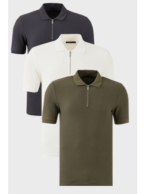 Buratti Pamuklu Regular Fit Yarım Fermuarlı 3'lü Paket Polo Yaka T Shirt Erkek Polo Yaka T Shirt 5902434S3