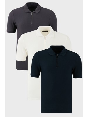 Buratti Pamuklu Regular Fit Yarım Fermuarlı 3'lü Paket Polo Yaka T Shirt Erkek Polo Yaka T Shirt 5902434S3