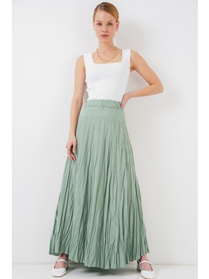 Kadın Uzun Kırışık Etek 8042 - Çağla