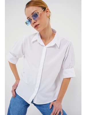 Kadın Kısa Kol Gömlek 20312 - Beyaz