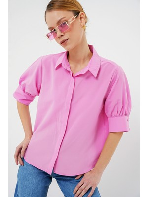 Kadın Kısa Kol Gömlek 20312 - Pembe