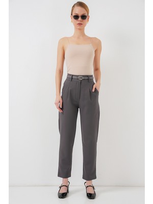 Kadın Pileli Kemerli Kumaş Pantolon 6725 - Antrasit