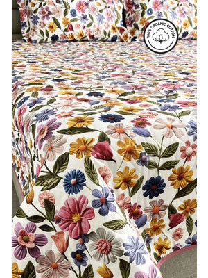 Pamuk Kapitone Dijital Baskılı Yatak Örtüsü – Botanic Bloom - Dört Farklı Ölçü